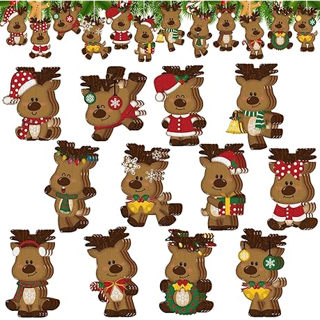 Barydat 36 Pcs Reindeer Ornaments Vintage Distressed Style Christmas Tree Holiday Decorations
