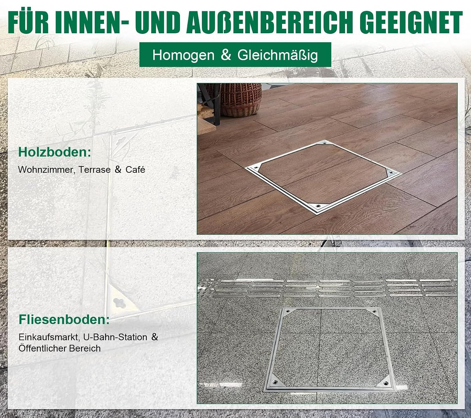 Schachtabdeckung Befliesbar Alu Außenmaß: 800 x 800 x 55 mm