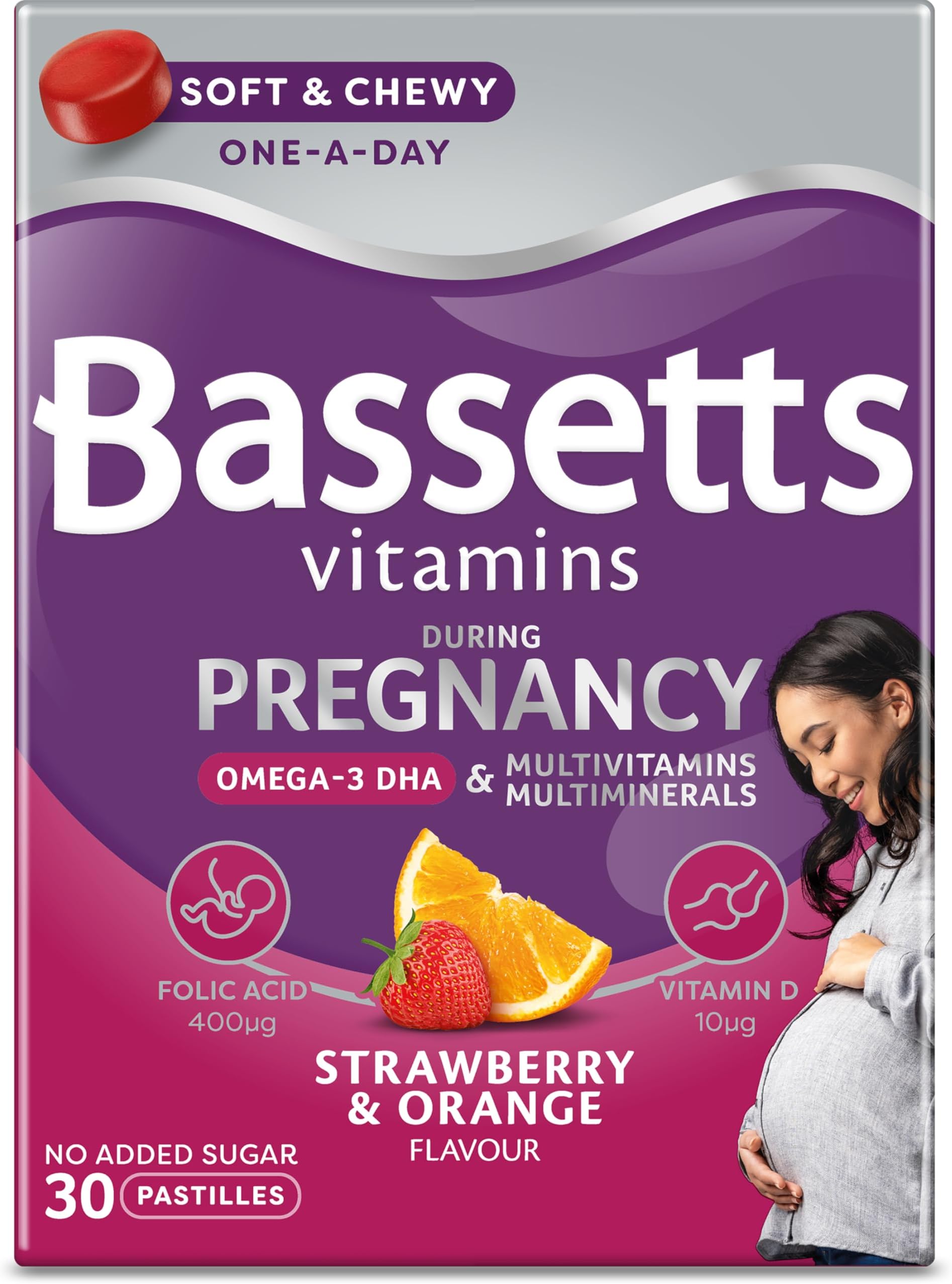 Pregnancy+ Omega-3 DHA Multivitamins & Multiminerals Strawberry & Orange Flavour 30 Gummy Pastilles
