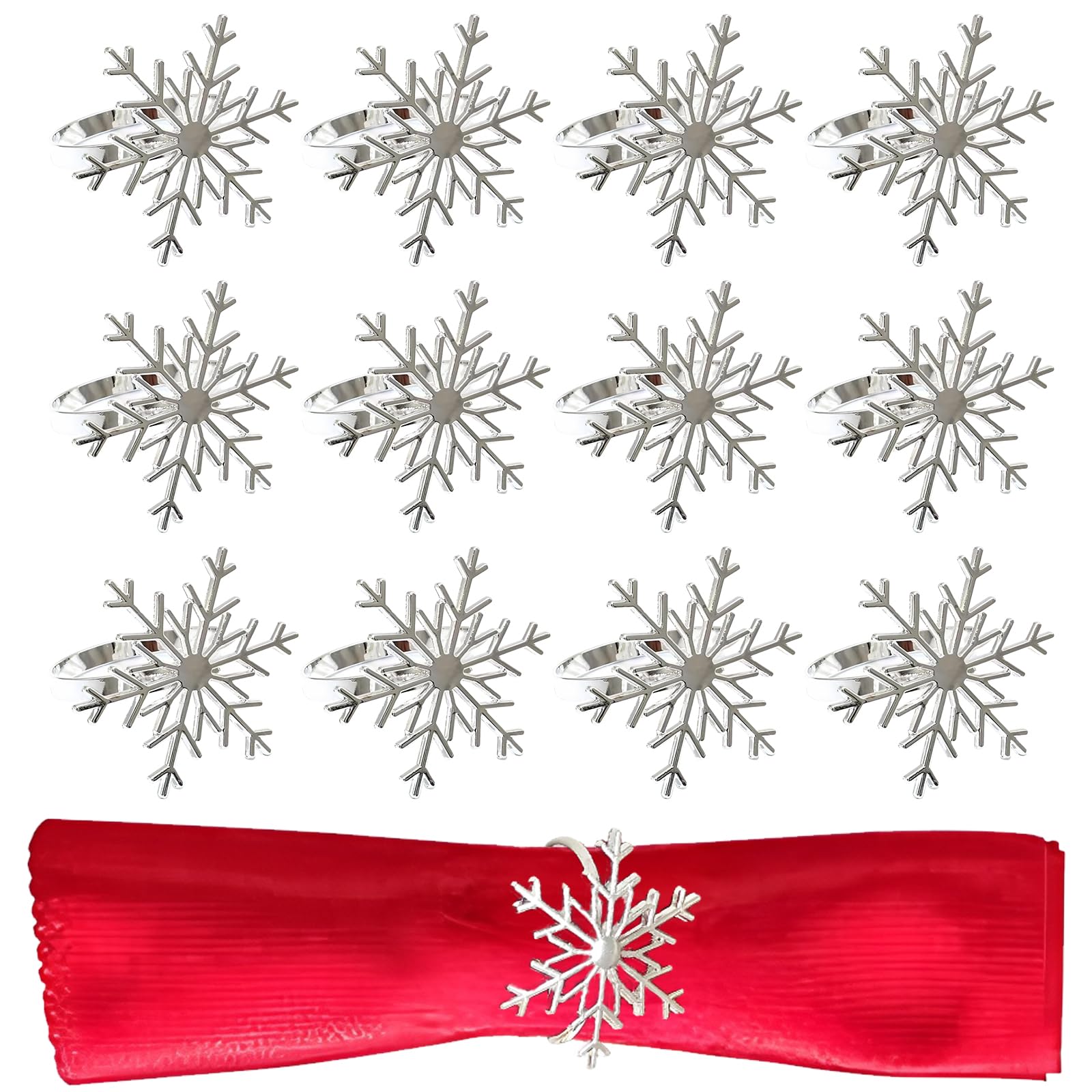 Viicoor Silver-Snowflake Christmas Napkin Rings 12P Silver Snowflakes Napkin Holders Napkin Buckle For Xmas Lunch Thanksgiving Holiday Party Table Decor