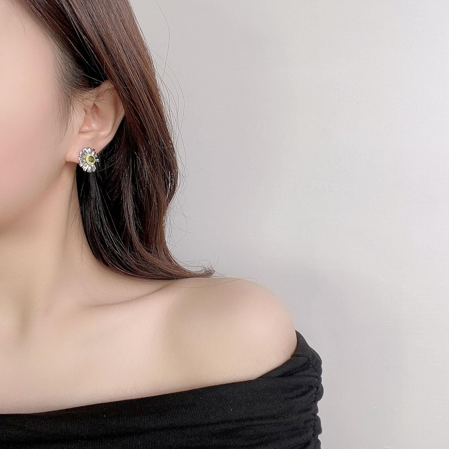 Olive Green Cubic Zirconia Stud Earrings for Women, Delicate Floral Daisy Flower Earrings in Sterling Silver, Hypoallergenic Gift for Her, Nature-Inspired Jewelry for Daily Wear - Image 2