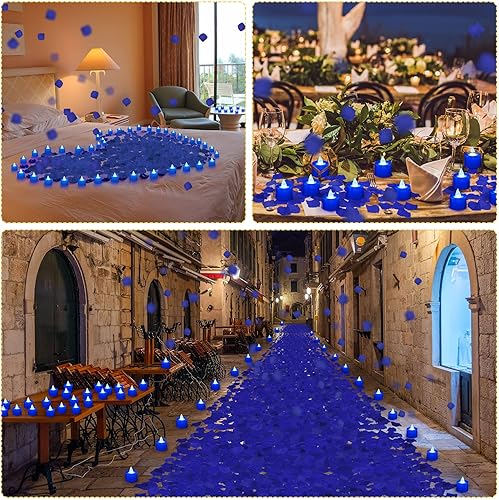 Miniatura 6 de Coume 6000 pétalos de rosa artificiales con 72 velas LED sin llama, decoraciones románticas, velas falsas, decoraciones de aniversario para el día