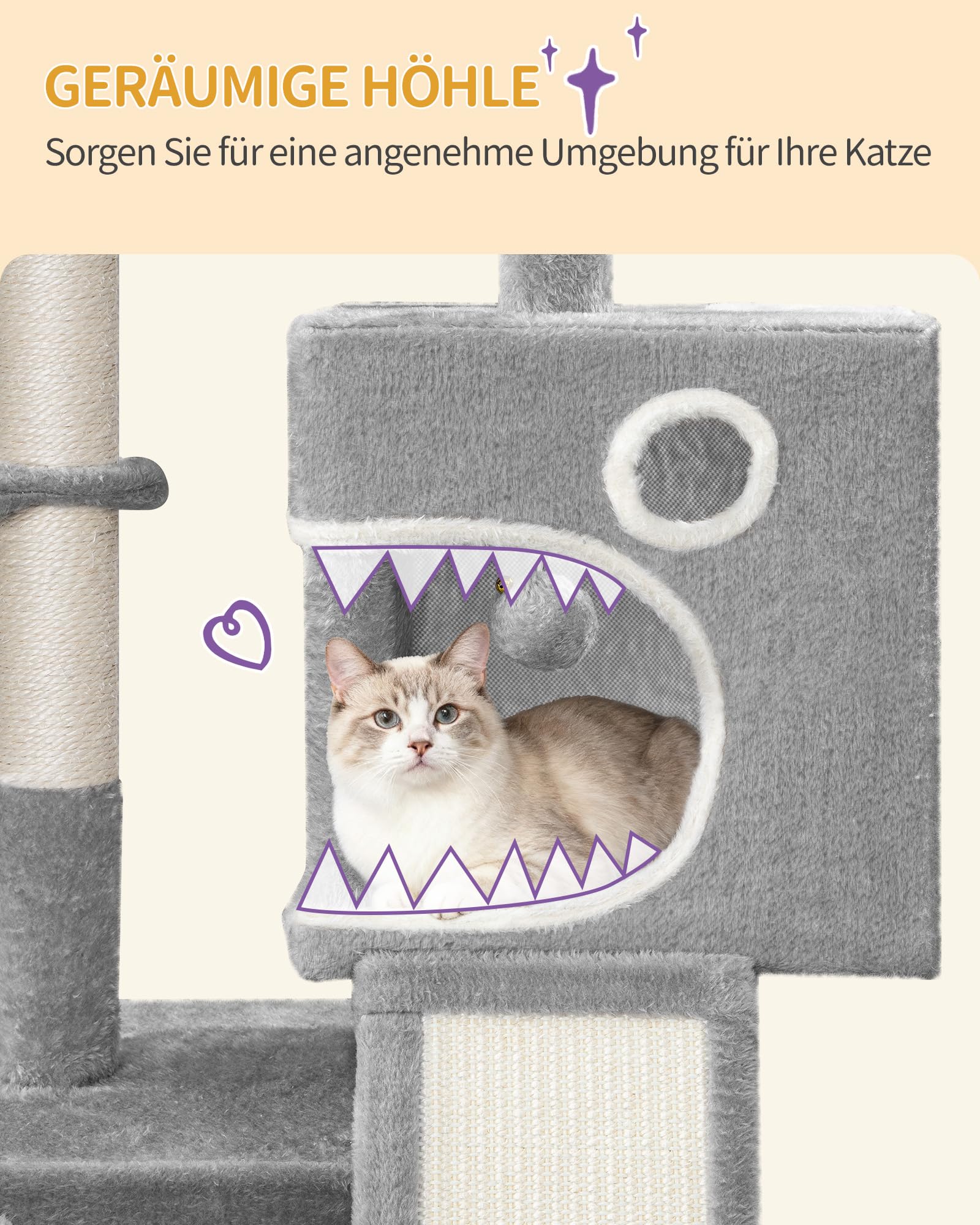 Hzuaneri Kratzbaum, 98 cm Kleiner Katzenbaum, Kratzsäulen, Hellgrau