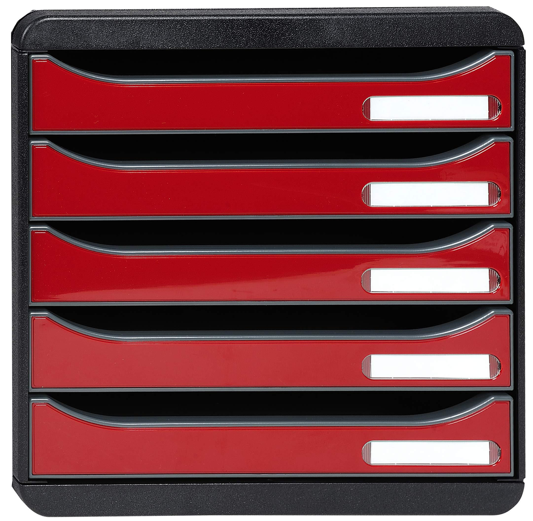 Exacompta 3097218D Premium Ablagebox mit 5 Schubladen für DIN A4+ Dokumente. Stapelbare Schubladenbox mit hoher Kapazität für mehr Platz auf dem Schreibtisch Big Box Iderama Schwarz|Karminrot