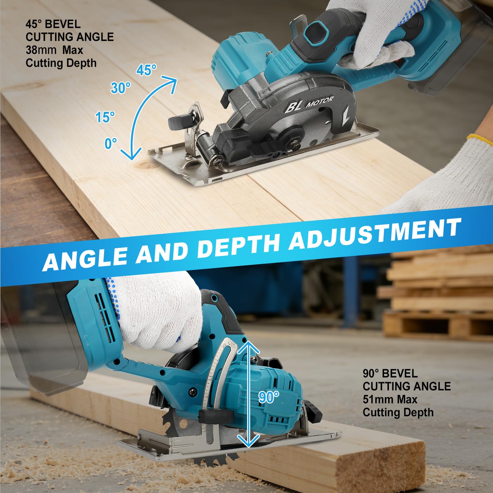 5,5 Zoll Akku Handkreissäge Kompatibel mit Makita 18V Batterie(Ohne Akku), Bürstenlose Motor, Sägeblatt Ø 140mm, 6000RPM, Schnitttiefe 51mm, 0-45°, mit Digitalanzeige, für Holz Kunststoff Weichmetall