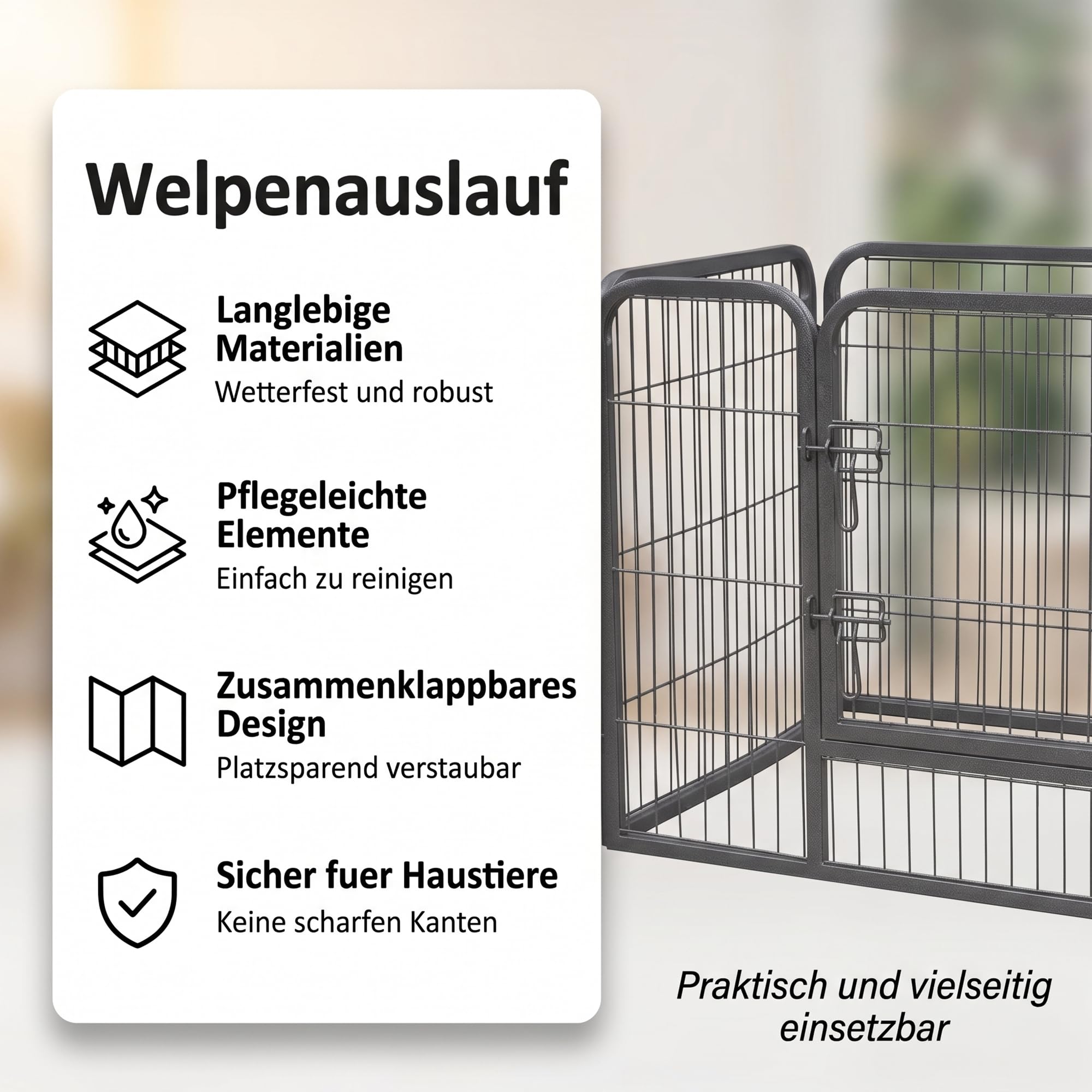 Mucola Welpenauslauf 124x80x70 cm mit Tür – Freigehege Metall mit Hammerschlaglack, Keine scharfen Kanten | Absperrgitter faltbar für Welpen, Kaninchen und Kleintiere, Innen- und Außenbereich