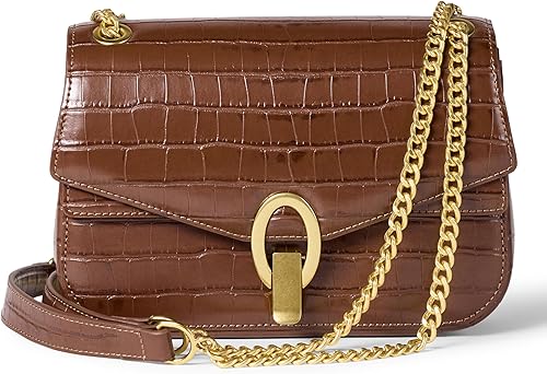 Miniatura 8 de Amazon Essentials Bolso de hombro con cadena para mujer Cocodrilo falso dorado,Cocodrilo sintético marrón,Piel sintética de color negro.,Piel