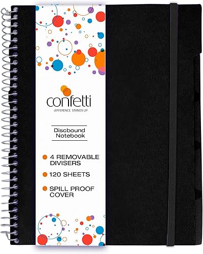 Miniatura 7 de Confetti Cuaderno de espiral perforado con agujeros, cuadernos escolares y de oficina, encuadernado en espiral resistente con 4 divisores y bolsillo