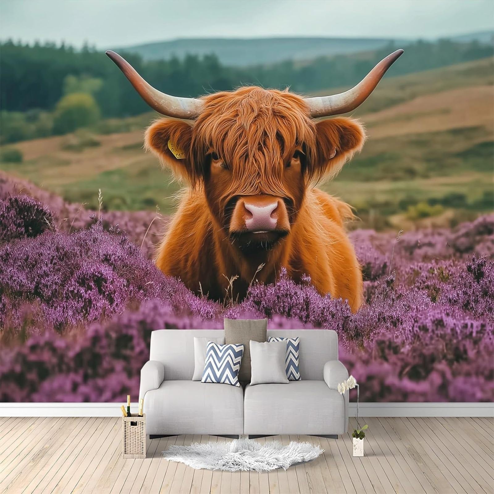 hgjdjhnf 3D Effect Photo Wallpaper - Highland Cattle - Non-Woven Wallpaper - Modern Wall Mural for Bedroom or Living Room, 350cm x 256cm - Stickers - Frameless Painting - Poster