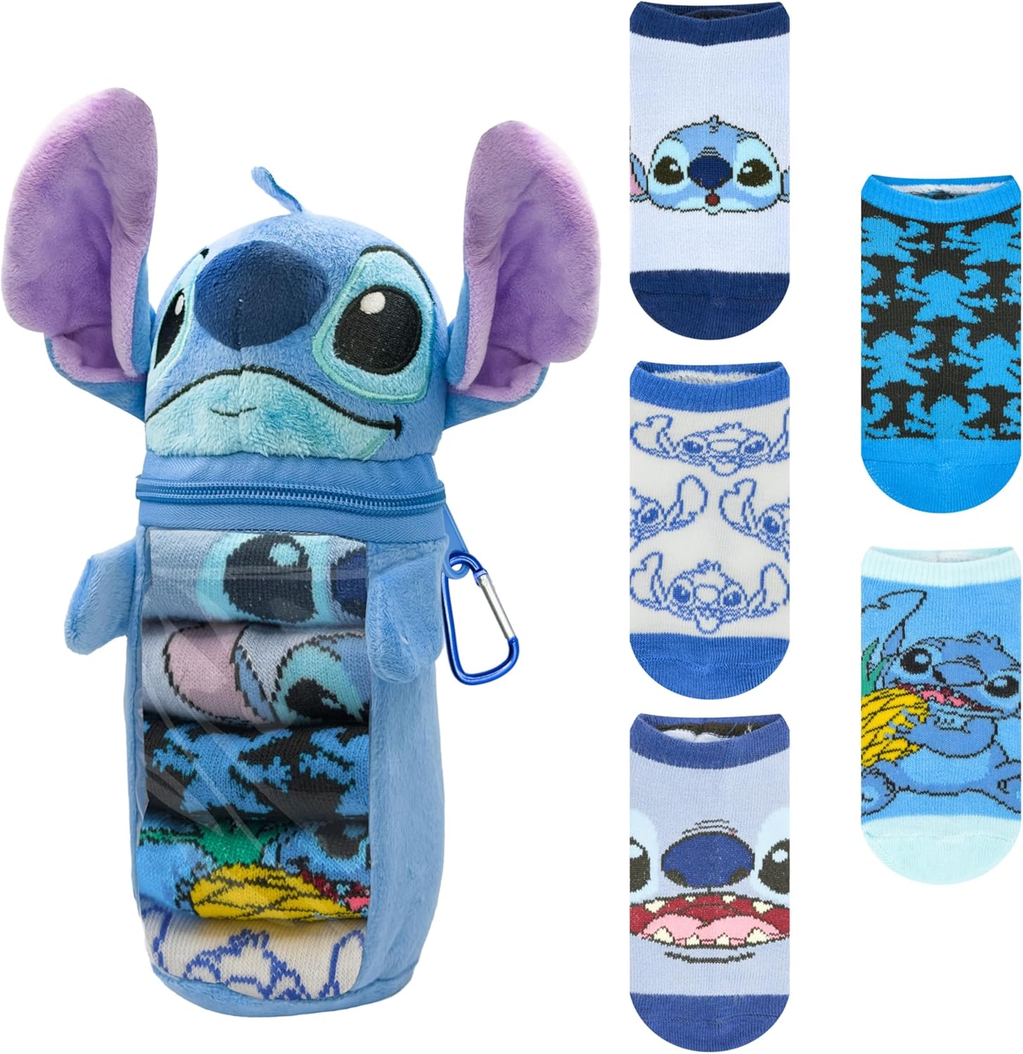 Disney Lilo & Stitch Girls 5‑Pack Crew Socks + Plush Pencil Case Set – Official Character Socks for Girls Ages 4‑8