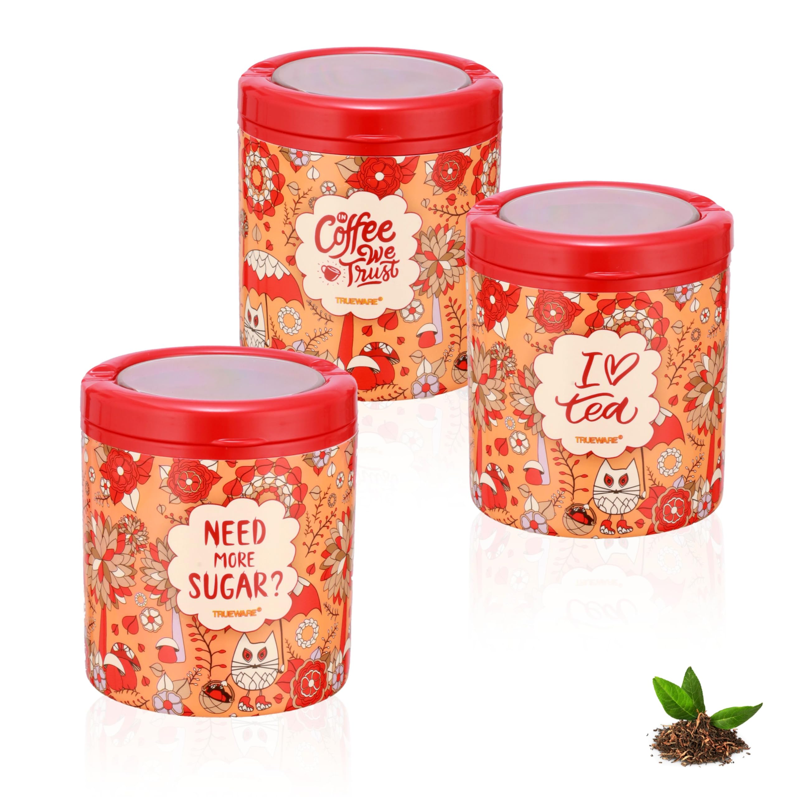 Buy Trueware Lift up STC Container | Set of 3 | Red | Tea, Sugar