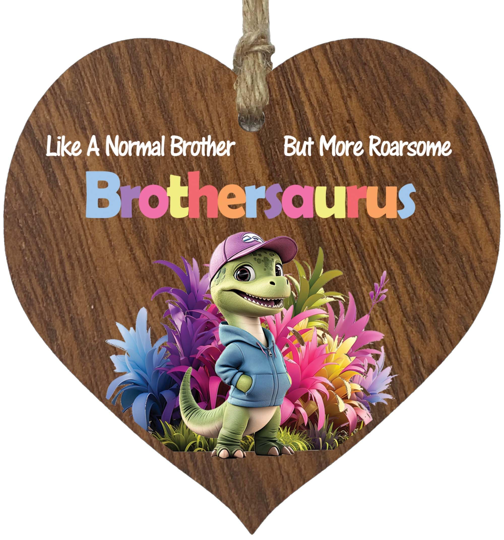 Stuff4 Women's Brother (Dark Wood) Brother Gifts - Roarsome Brothersaurus Wooden Heart Plaque - Happy Birthday Gifts For Brother From Sister Brother, Dinosaur Birthday Presents, Dark Wood Sign Keepsake