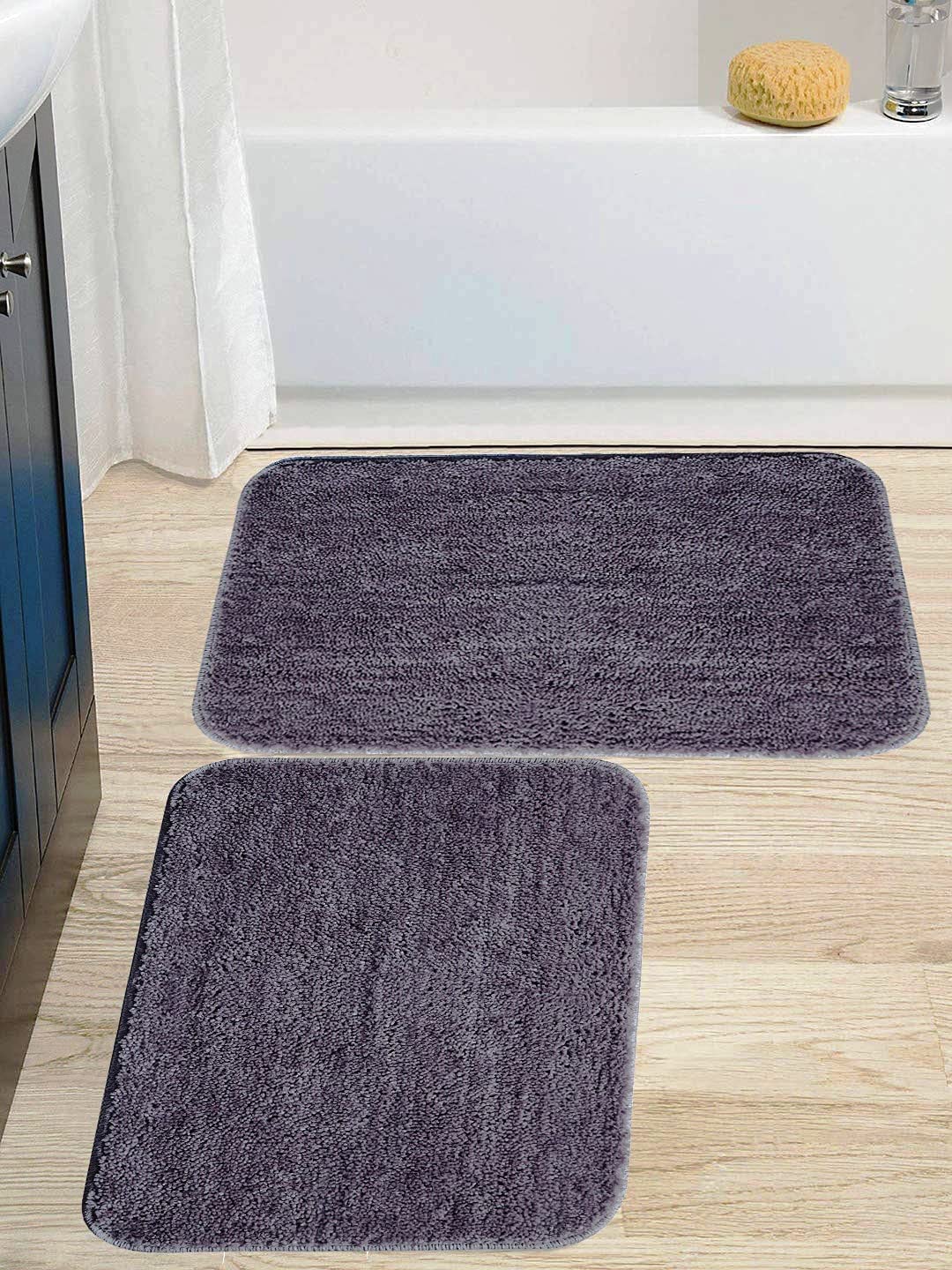 OTIVA Solid Microfiber Modern Bath Mat Anti Skid Rubber Back Set of 2 Piece,Colour Gray,Size( 40 x 60 cm) Set of 2 Piece