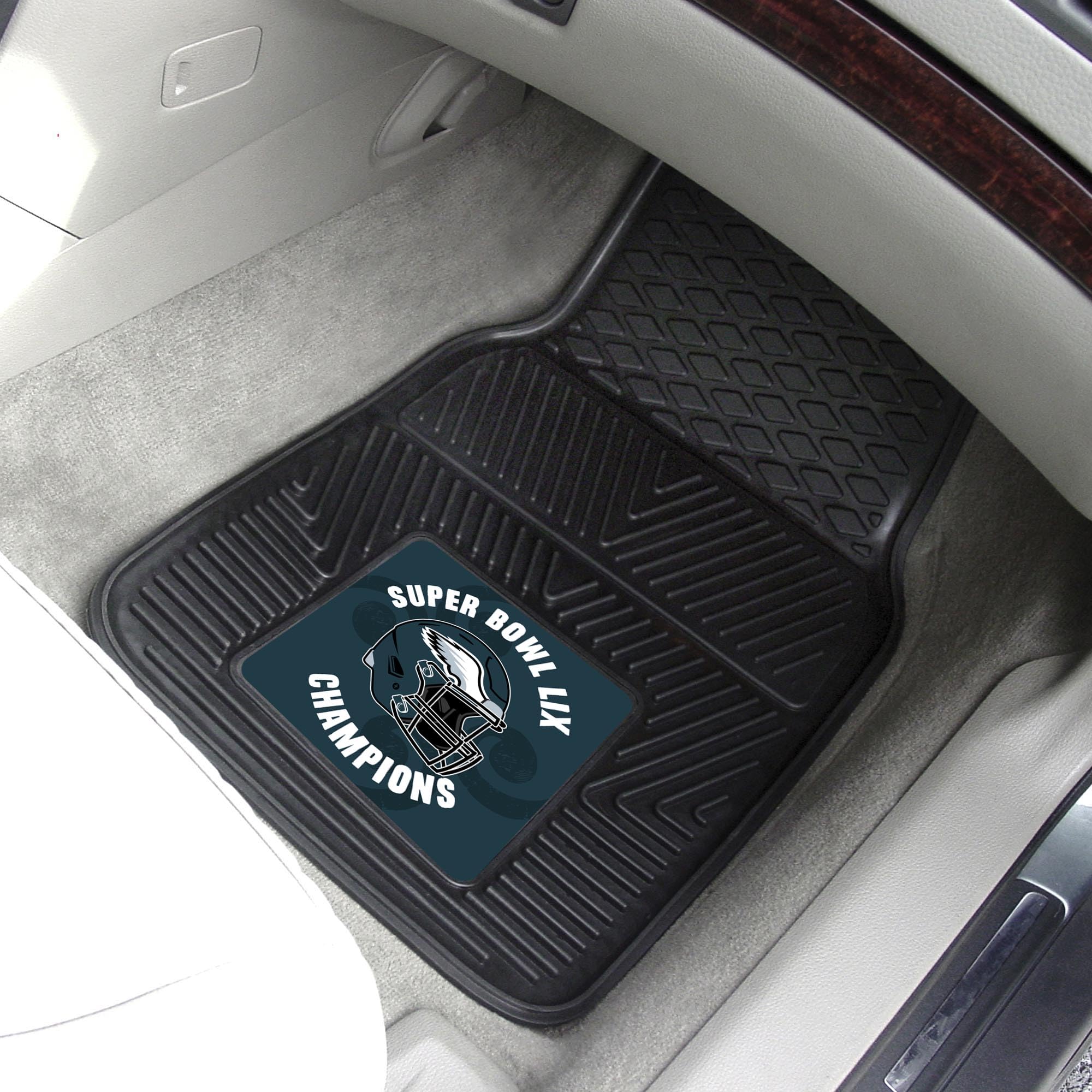 FANMATS 46237 2024-25 Super Bowl LIX Champions - Philadelphia Eagles 2-pc Vinyl Car Mat Set | Black | 17