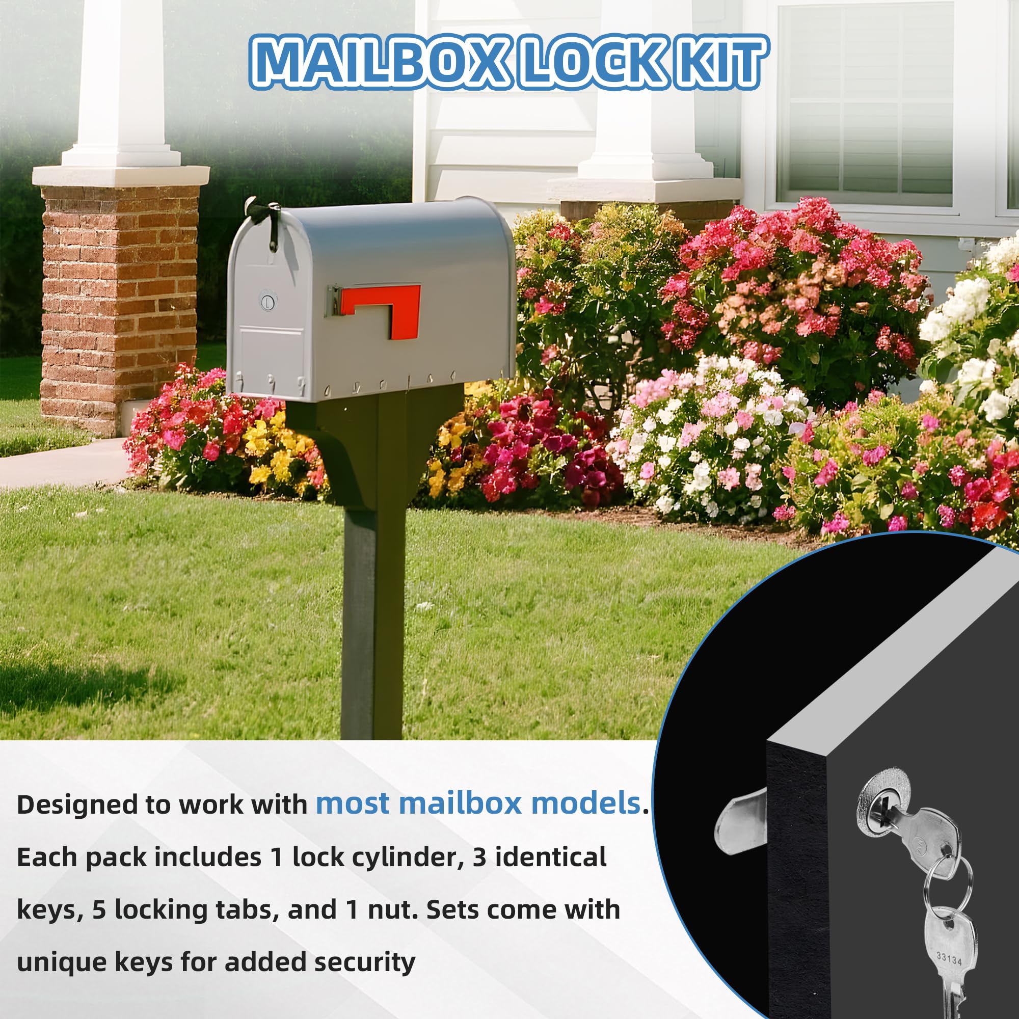 Briefkastenschloss für L-1172C, USPS Briefkastenschloss, C9100 Briefkastenschloss mit 3 Schlüsseln und C7120 Nocken-Ersatzzubehör, Nickel-Finish, 10 Stück