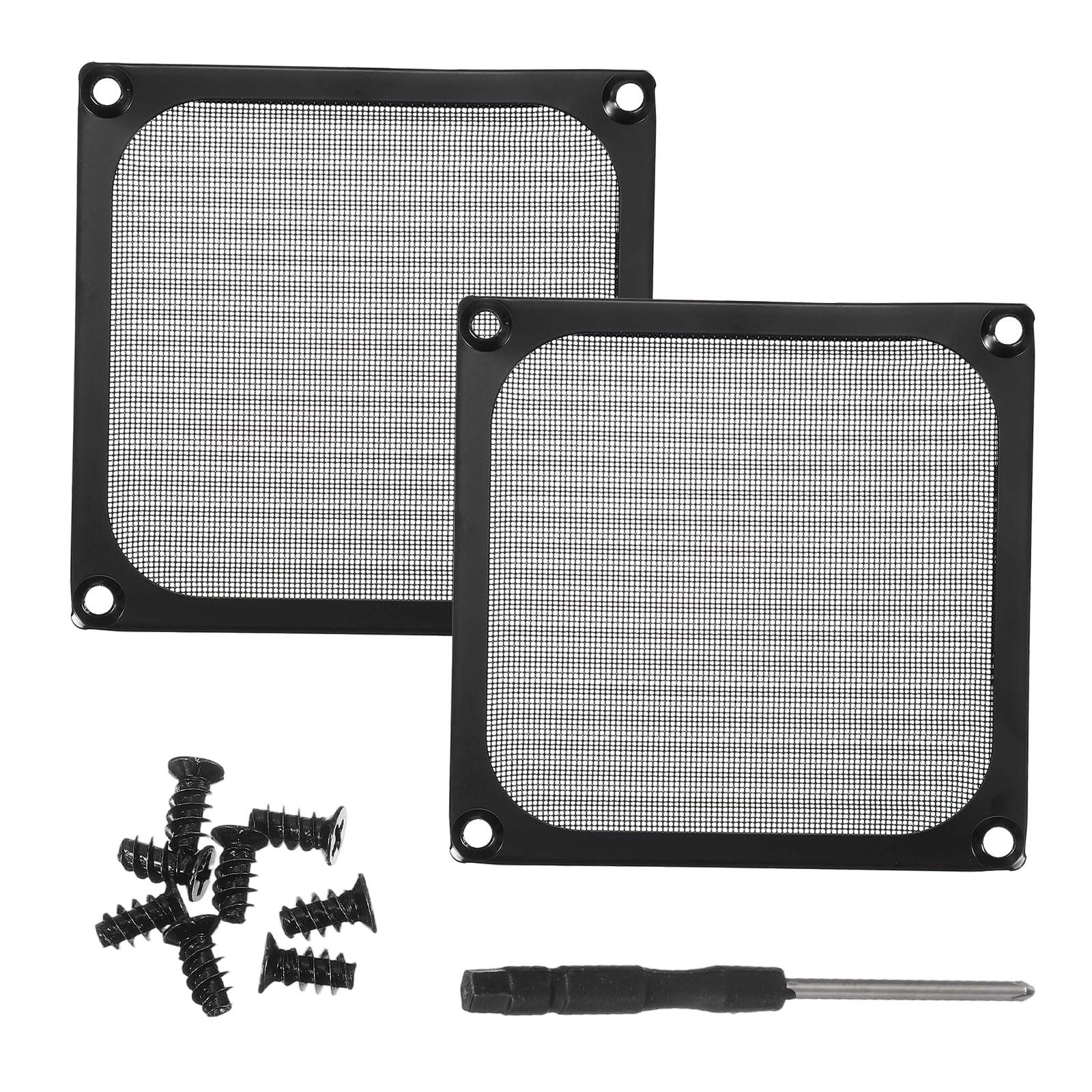 PATIKIL 92mm Fan Filter Grill, 2Pcs Ultra Fine Aluminum Mesh Ventilation Dustproof PC Cooling Fan Grill Covers with Screwdriver and Screws for Desktop Computer Case AC, Black