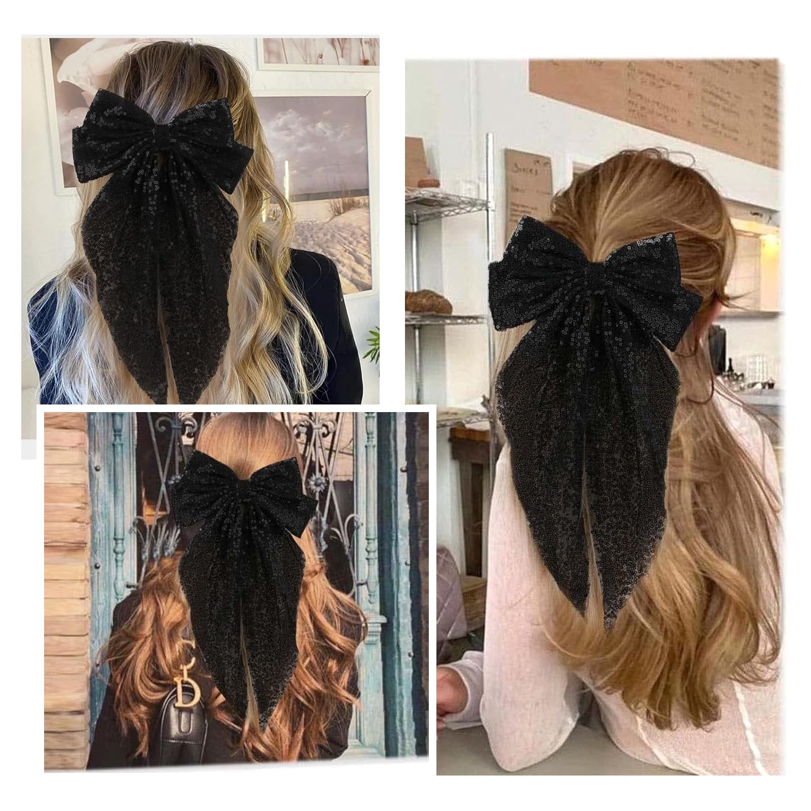 Sequin Bow Hair Clip, Double Layered Bow Design with Sparkling Sequins, 90's Accessories for Party Valentine's Day, Women - Image 3