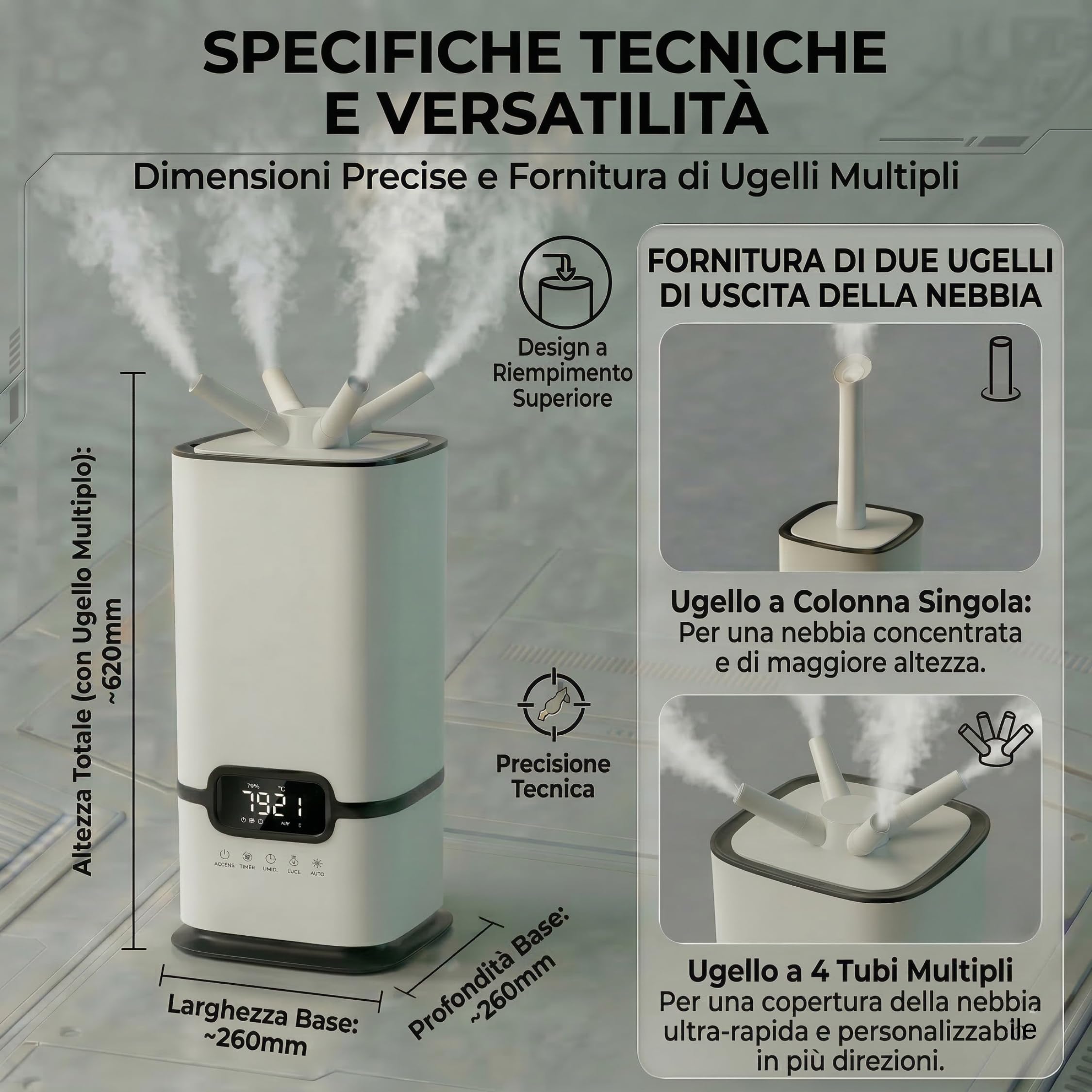 LUMS Umidificatore industriale da 16 l, grande capacità, controllo intelligente dell'umidità, timer e riempimento superiore, atomizzatori a 3 core, portatile, ideale per uffici e grandi spazi