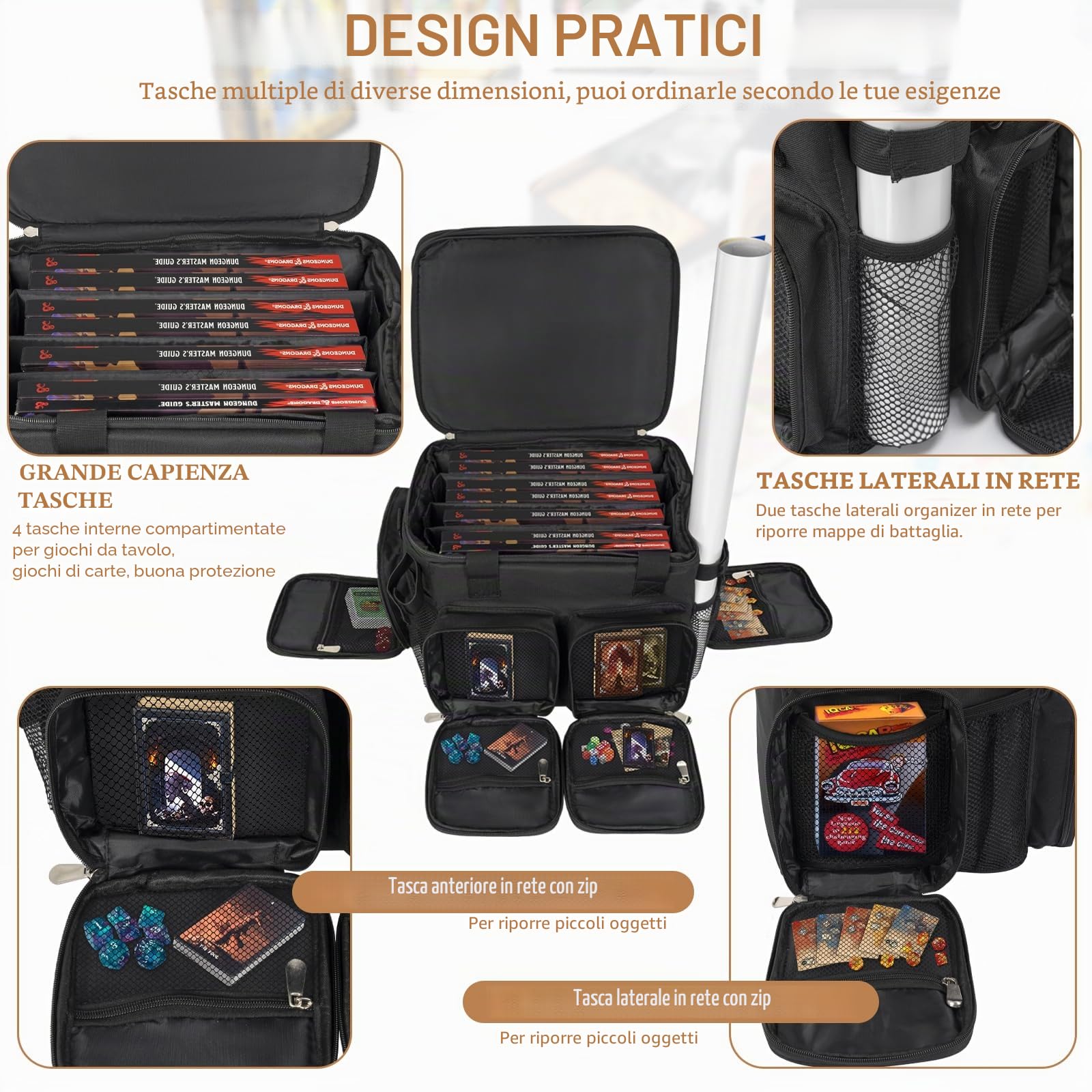 DND Adventurer's Storage Bag con Vault in schiuma e porta mappe, nero | Cassaforte in schiuma, porta mappe, tracolla, compatibile con DND/RPG/Dungeons & Dragons