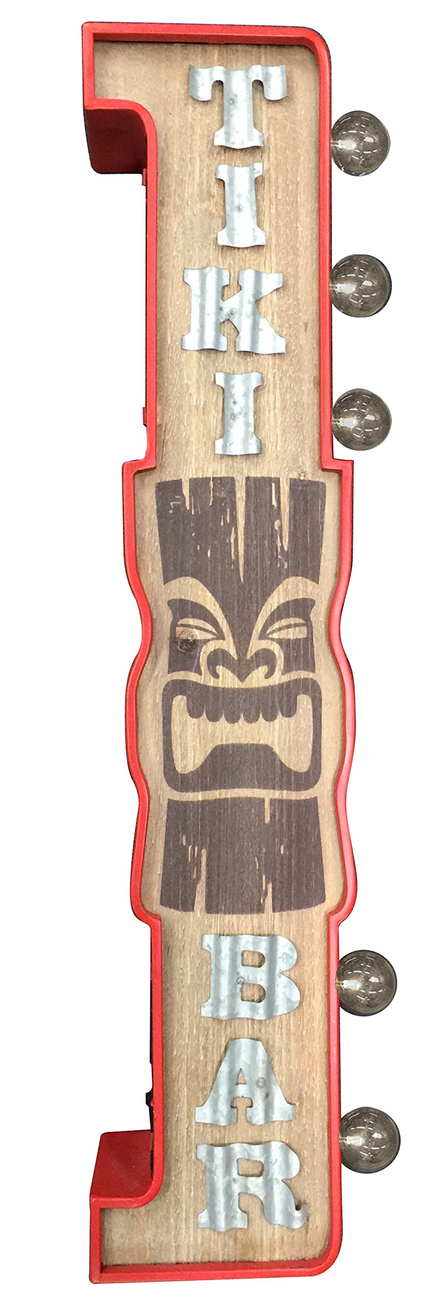 Crystal Art E2 Concepts 3.9"X 7.7"X 29.9" Off The Wall Metal LED Lighted Tiki Bar Sign, 3.9" x 7.7" x 29.9"