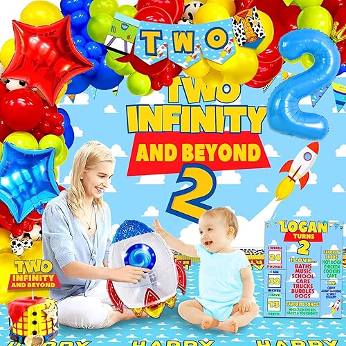 Miniatura 7 de Dos decoraciones de cumpleaños del infinito y más allá, historia inspirada en juguetes, decoraciones de segundo cumpleaños, guirnalda de globos,