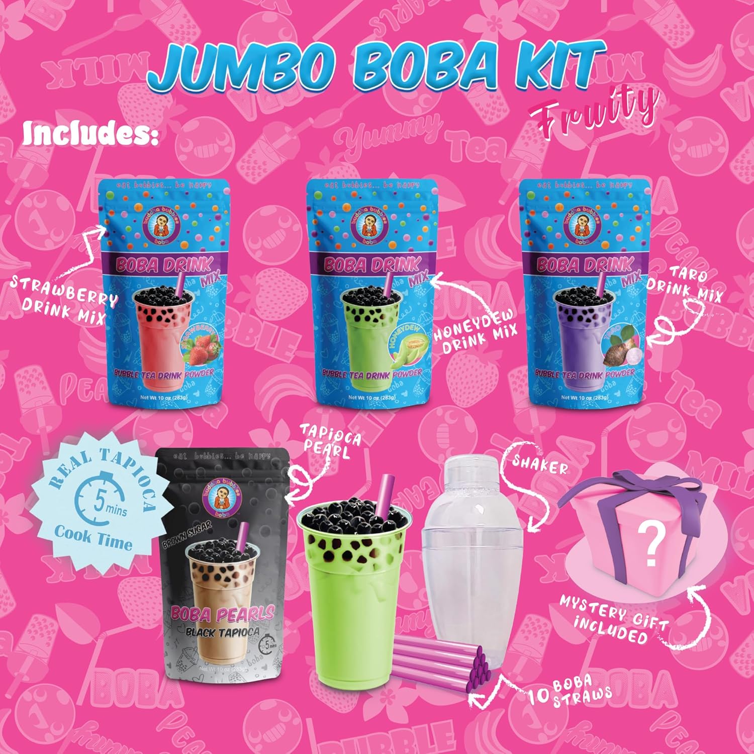 The NEW Jumbo "Fruity Flavors" D.I.Y. Boba/Bubble Tea Party Kit by Buddha Bubbles Boba
