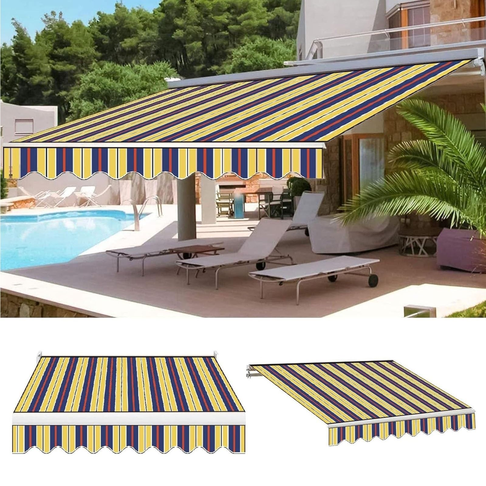 2m 2.5m 3m 3.6m 4m 5m Garden Awning Replacement Fabric Top Cover Front Valance,Awning Fabric Replacement Window Awning Cover(Yellow 2,6.5x5ft/200x150cm)