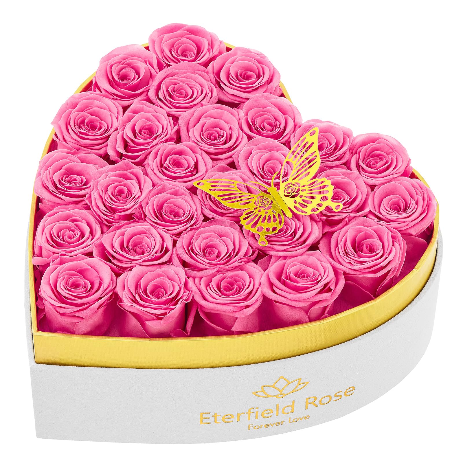 Eterfield27-Piece Forever Flowers in Heart Shape Box, Mother's Day Preserved Roses That Last a Year Preserved Flowers Birthday Gifts for Her Mom Women Wife Anniversary Valentine's Day, Pink