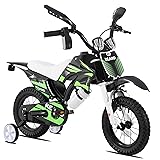 KEANO Motocross Style Kids Bike for Boys Girls Ages 3-7 Years, 12 & 16 Inch Bikes with Training Wheels and Number Plate, Children Bicycles Black Green 12 Inch With Training Wheels