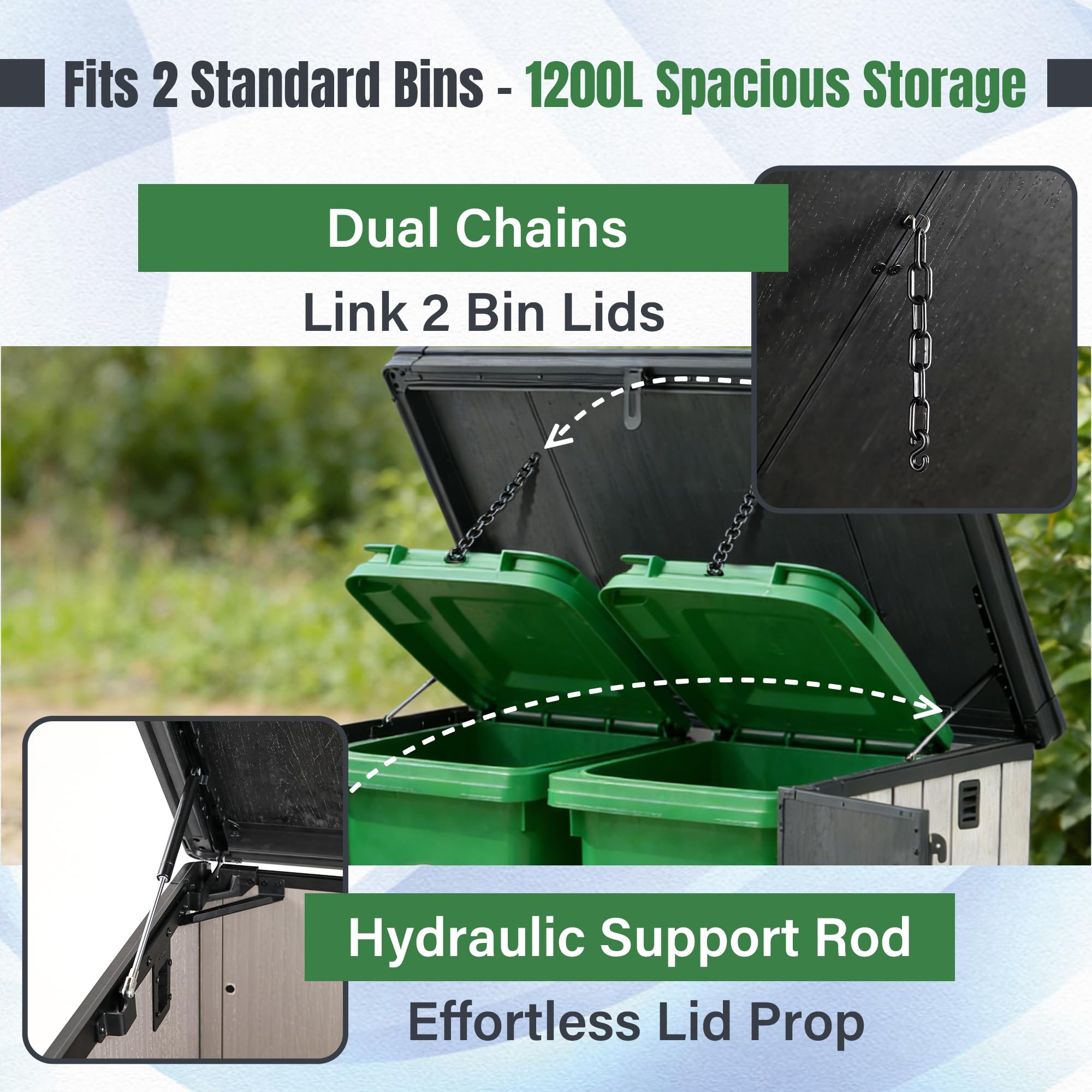 Aweather 1200L Heavy-Duty Lockable Weather-Resistant Sloped-Roof Dual-Open Storage Box 142 x 86 x 121cm - Multi-Purpose Indoor/Outdoor Storage for Cushions, Tools, Toys | Patio, Backyard Chest - 4