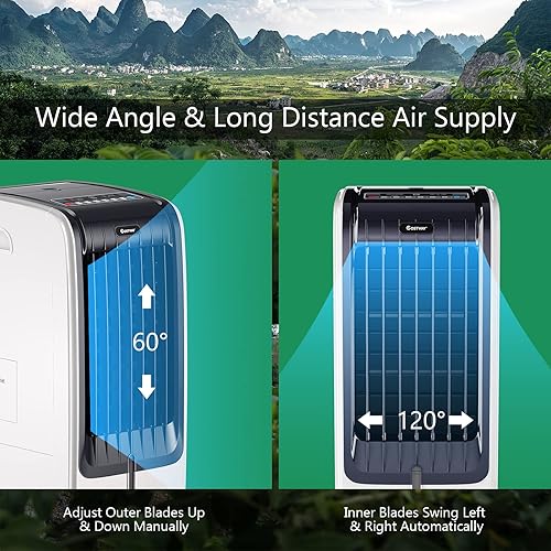 Miniatura 4 de COSTWAY Enfriador de aire evaporativo portátil para habitación, incluye control remoto, 2 paquetes de hielo, ventilador portátil sin aspas con 3