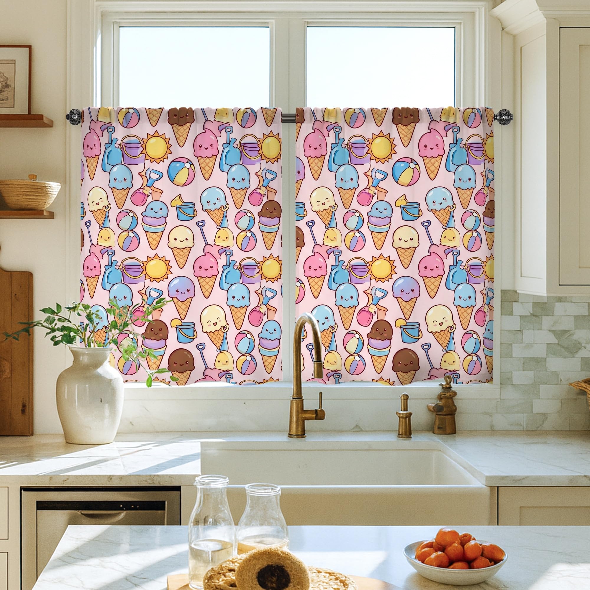Rideaux de cuisine à étages imprimé boule de soleil espiègle 71cm