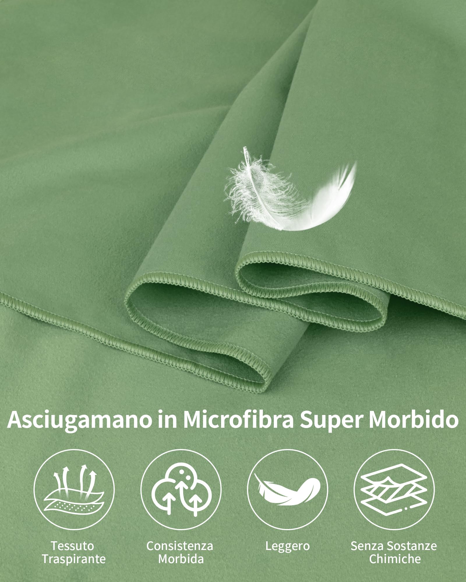 Pfloge® Asciugamano Microfibra Set di 3, 180x80cm Asciugamano Palestra Grande & 2 Pezzi 80x40cm Telo Mare Microfibra, Compatto & Ultraleggero, per Fitness, Sauna, Spiaggia, Viaggi(Verde Scuro)