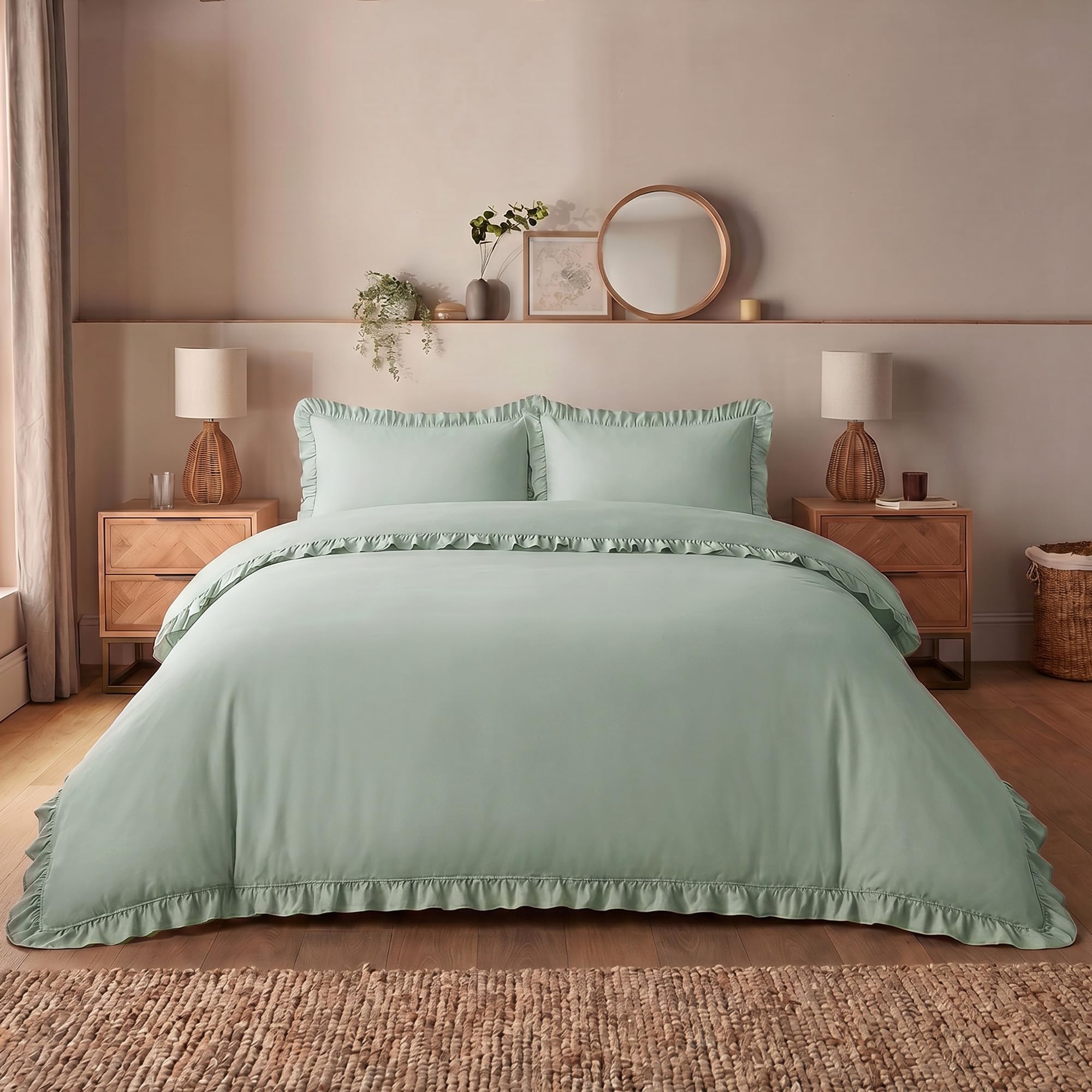 Silentnight Supersoft Duvet Set, Frill Trim Edge, Sage, King Size Bed
