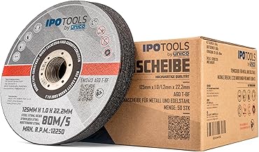 50x IPOTOOLS Disque a tronconner 125 metal - Disque meuleuse 125 metal en acier inoxydable, disque meuleuse 125 mm x 1,0 mm, pour métal, acier et acier inoxydable Métal INOX Fer