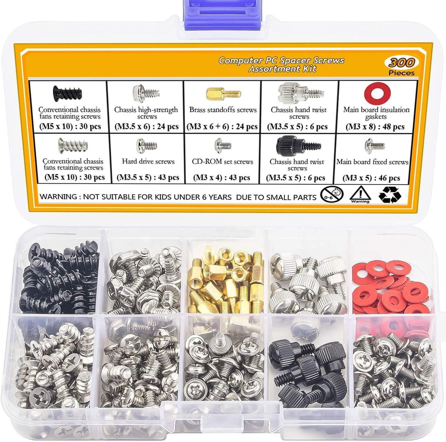 300PCS Personal Computer Screw Standoffs Set Kit for Hard Drive, Computer Case, Motherboard, Fan, Power Graphics