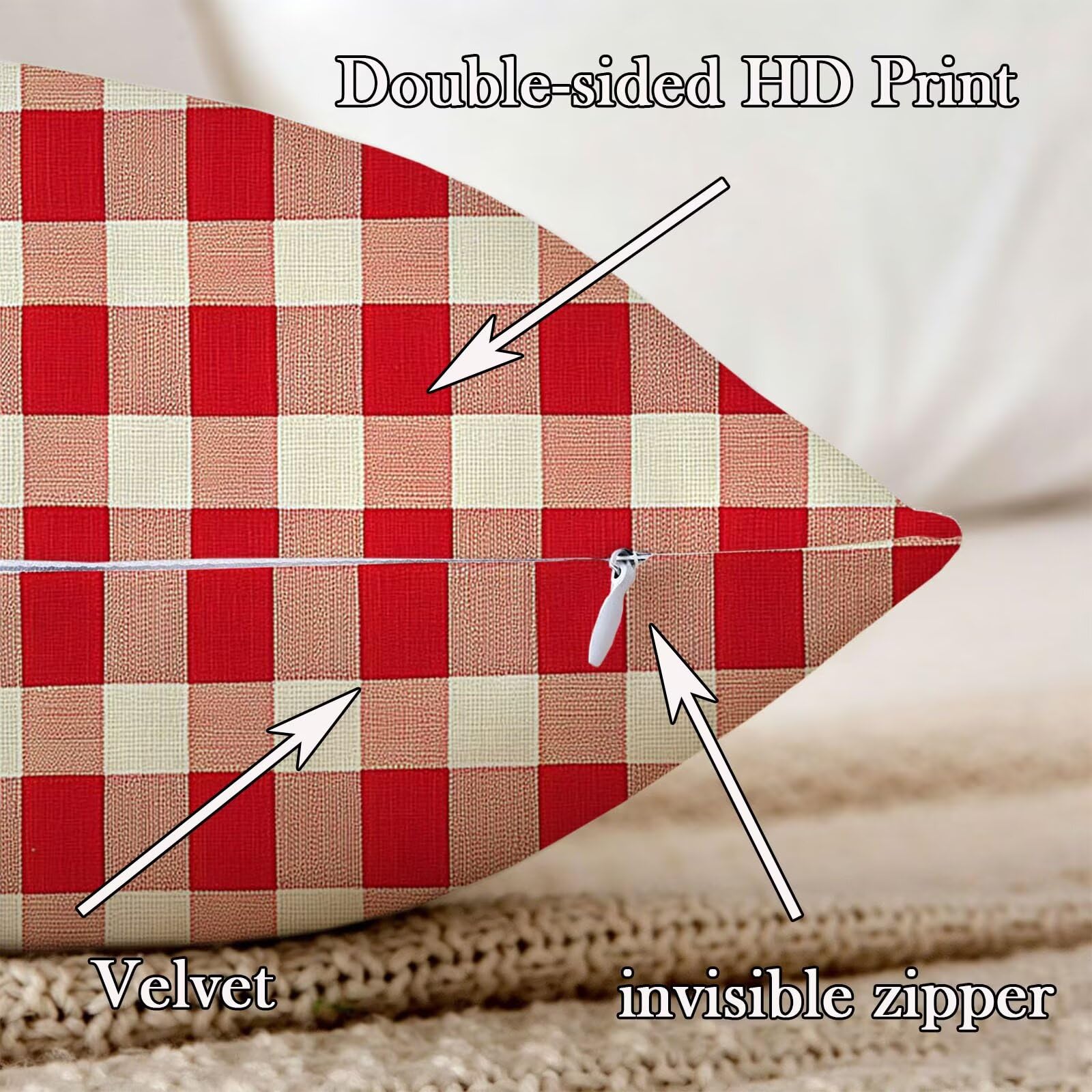 Kissenbezug 65x65cm Outdoor Kissen 2er Set Rot Gitter Leinen Dekokissen
