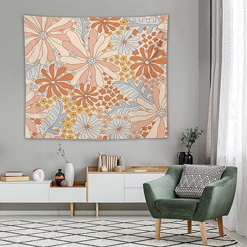 Miniatura 34 de Tapiz floral retro de los años 60 y 70, diseño hippie de primavera Groovy Flower Power Flower Boho para colgar en la pared, arte neutro para Hippie