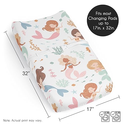Miniatura 6 de Sweet Jojo Designs Ocean Mermaids - Funda para cambiador de bebé, para recién nacido, color rosa, verde azulado, bajo el mar, tema subacuático, pez