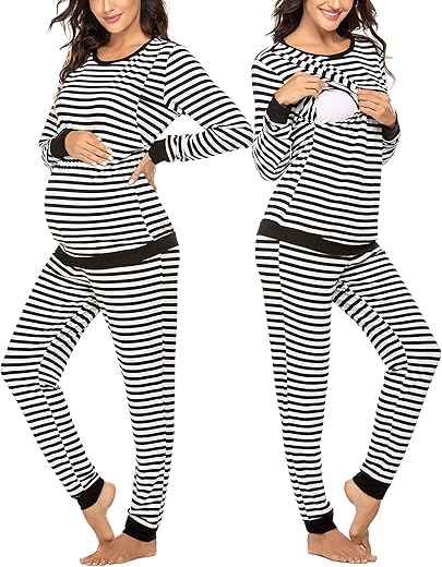 Ekouaer Women's Maternity Nursing Pajamas Sets Breastfeeding Printed Sleepwear Short Sleeve 2...