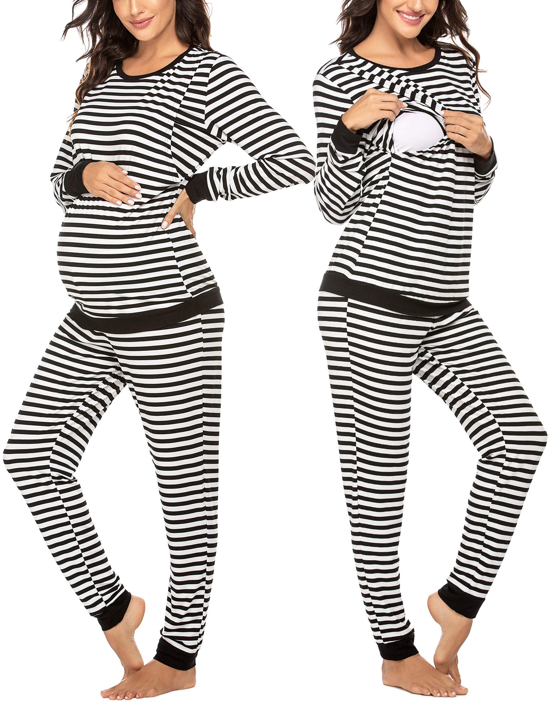 Ekouaer Nursing Thermal Maternity Set Pajamas for Women