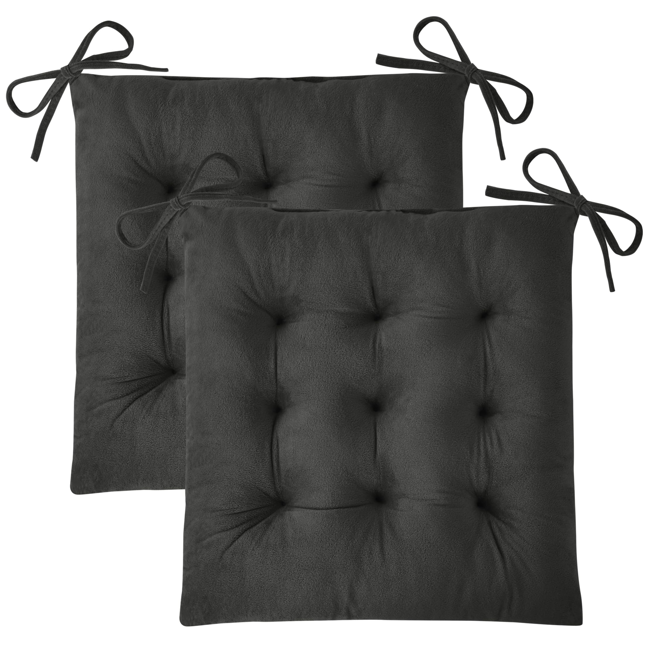 FlyGulls Kitchen Chair Cushions Set of 2 Tufted Square Seat Cushions with Ties Plush Chair Pad for Kitchen Dining Room Office(39x39cm Dark Grey)