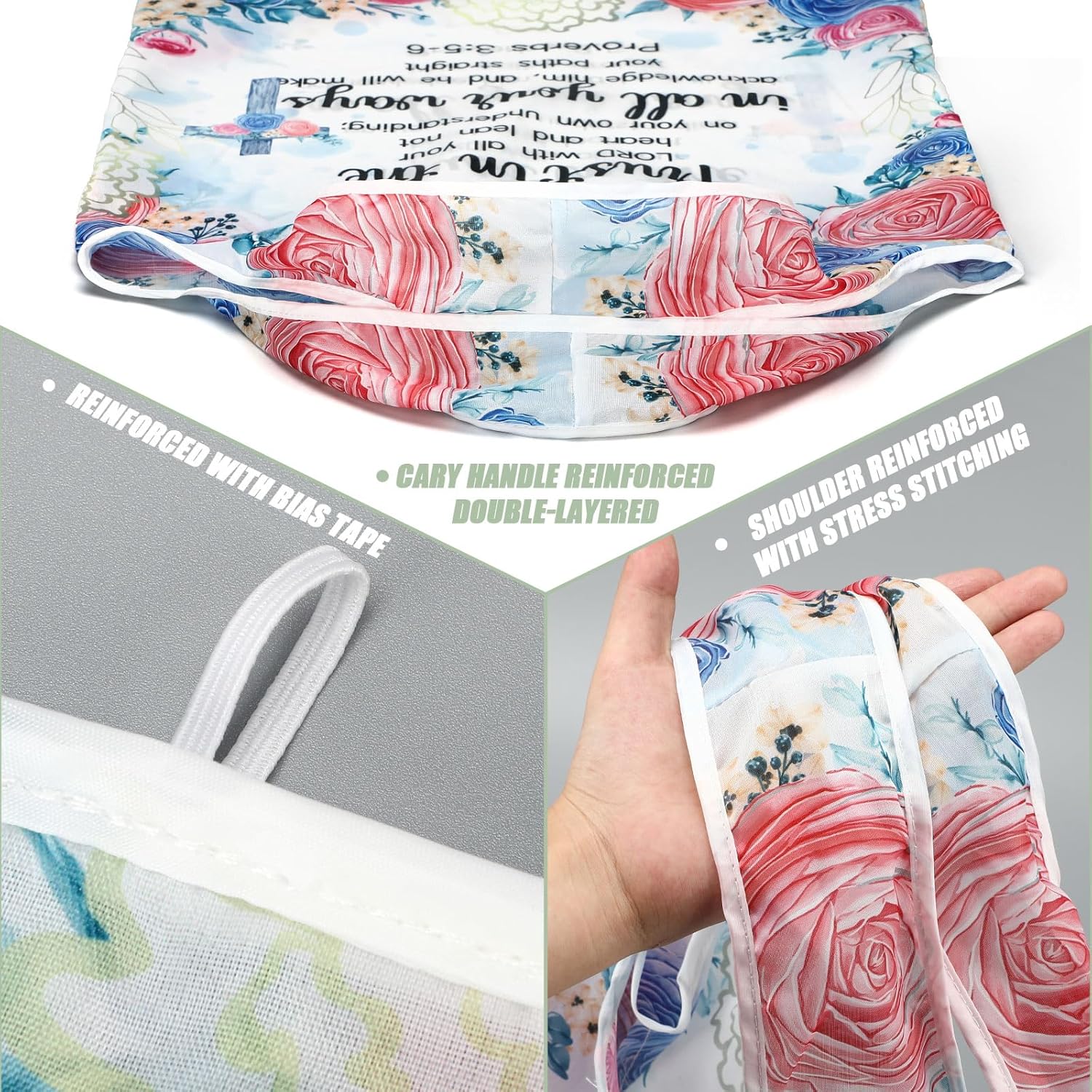 10 Pcs Valentine Christian Reusable Grocery Bags Bulk Storage Pouch Shopping Bag Foldable Machine Washable Tote Zipper Pouch Print Bible Verse for Women Holiday Religious Mother Day Gift Bag - Image 6