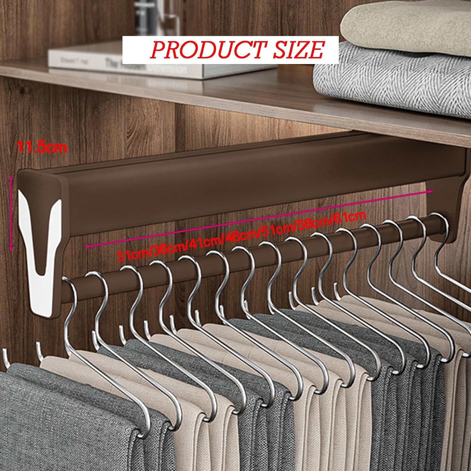 Pull Out Valet Rod for Pants Hangers,Heavy Duty Trouser Rack Bar for Skirts,Shirts,Space Saving and Sotrage(31cm)