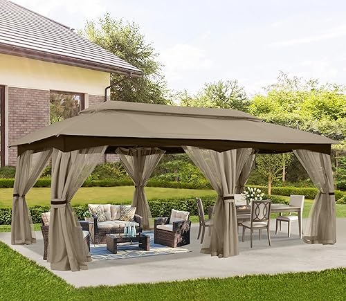 Miniatura 13 de ABCCANOPY Gazebo para patio al aire libre, 11 x 11 pies, toldo de doble techo con mosquitera para patio trasero, terraza, jardín, césped, gris