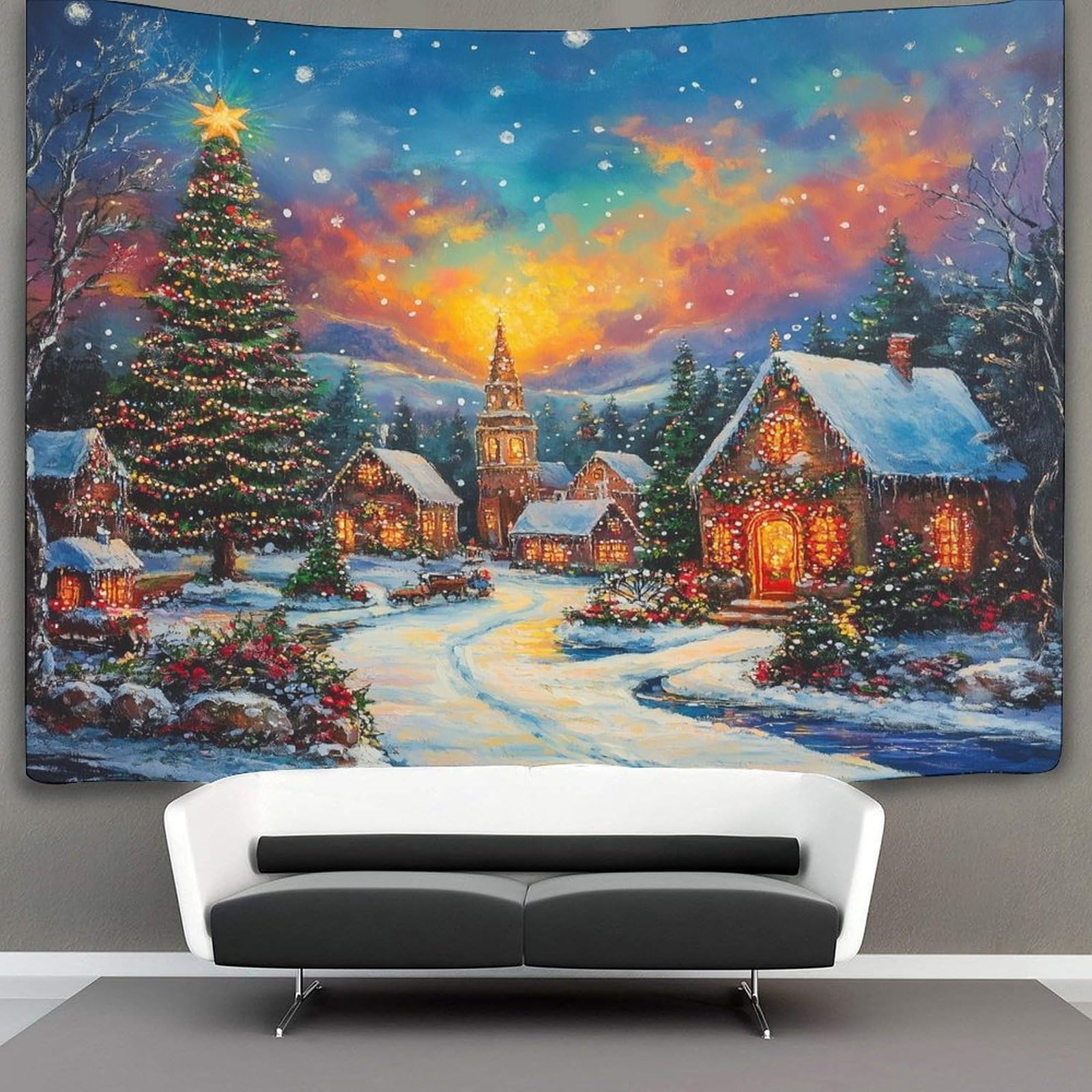 3D Christmas Tree Printed Wall Blanket Home Decoration Bedding Poster Wall Art Tapestry Tapestries Wall Hanging Soft Polyester for Unisex Children Bedroom/Living Room/Dorm/Curtain 150cmx200cm