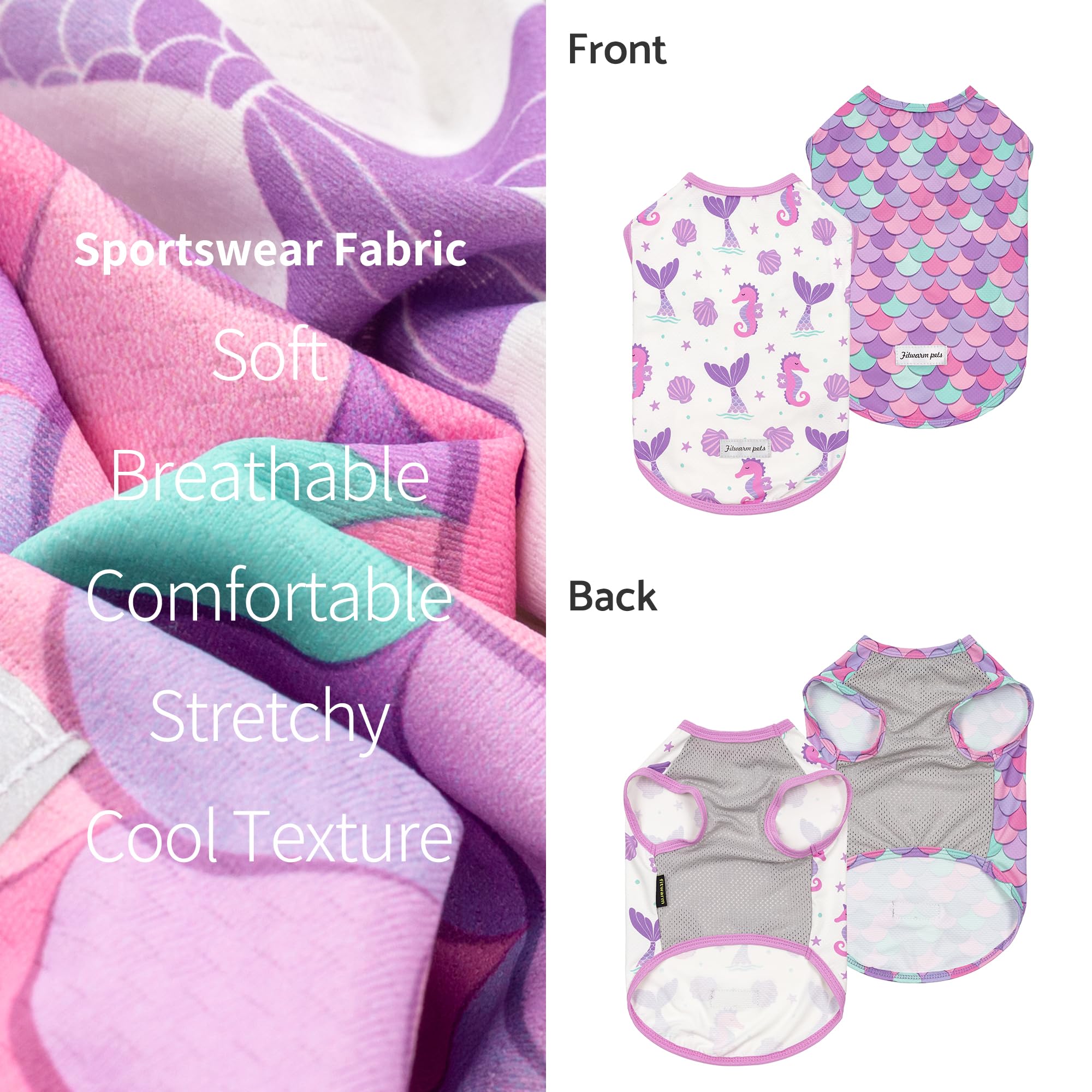 Fitwarm Lot de 2 chemises sirène à motif écailles de sirène pour chien, protection solaire UV 50+, gilet léger et rafraîchissant, séchage rapide, vêtements d'été pour petits chiens et filles – Tenues