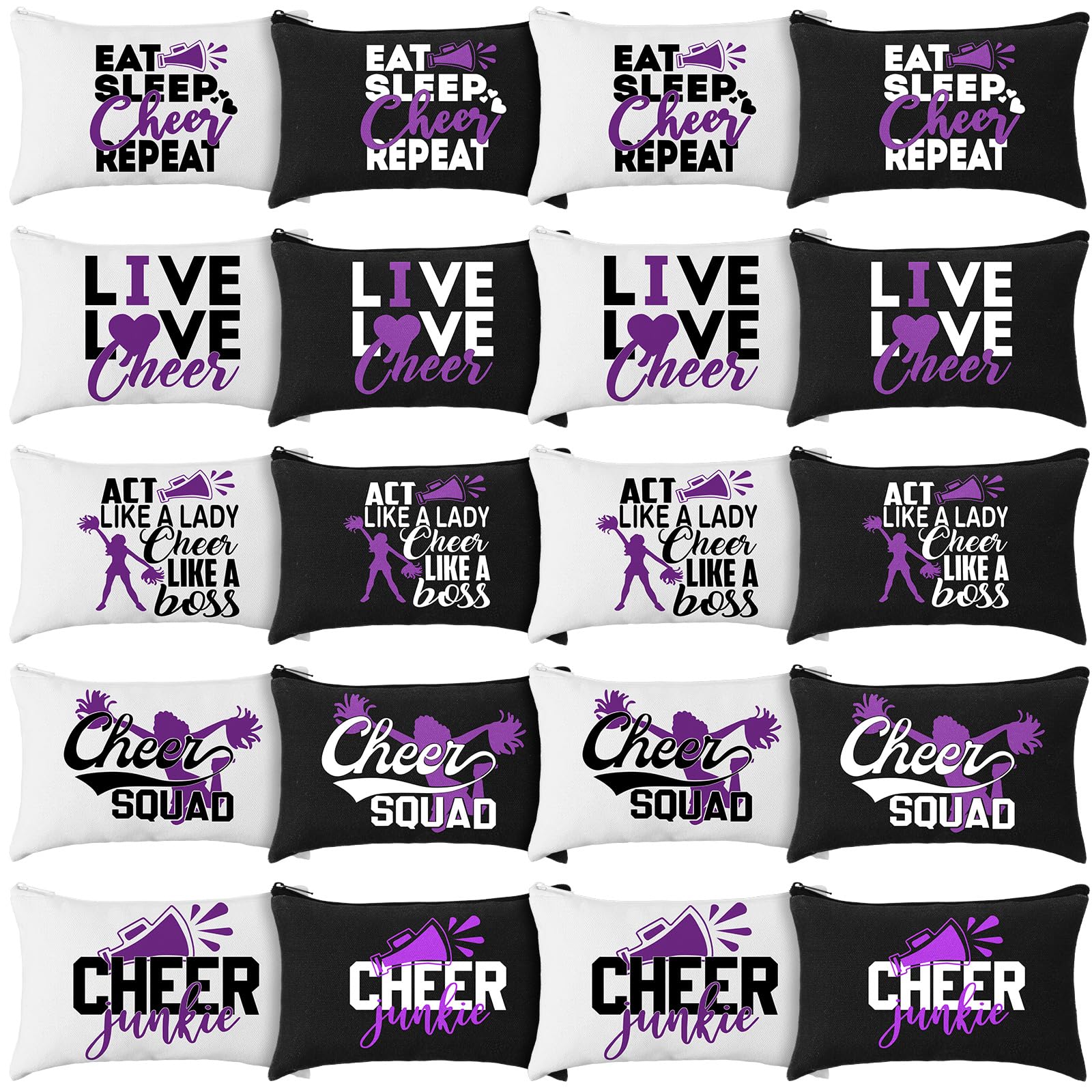 Pinkunn 20 Pcs Cheer Makeup Bags Bulk Cheer Team Gifts for Women Canvas Makeup Case Cheerleader Teams Gifts Zipper Cosmetic Pouch for Cheerleading
