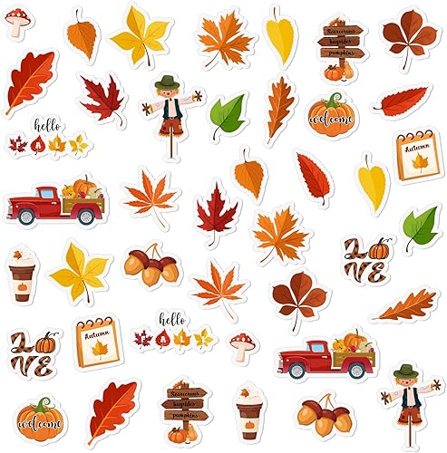 40 calcomanías de gel grueso para otoño, hojas de Acción de Gracias, calcomanías de gel para ventana, calcomanías de otoño para ventana, calabaza,