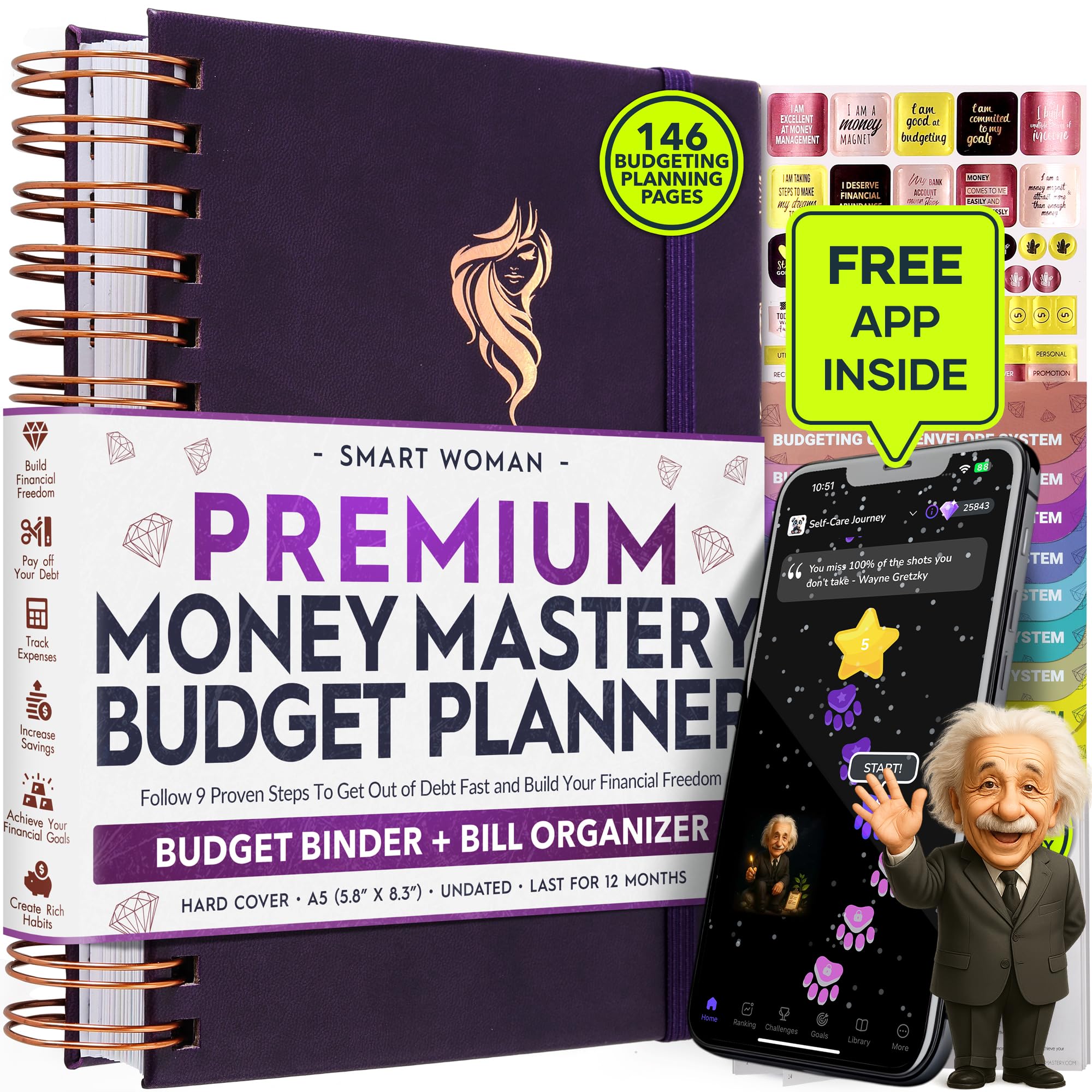 Finanzplaner & Monatsbudget Organizer – 12-Monats-Budgetbuch zur Geldverwaltung | Undatierter A5 Deluxe Budget-Planer mit Ausgaben-Tracker, Zielsetzung & Sparübersicht